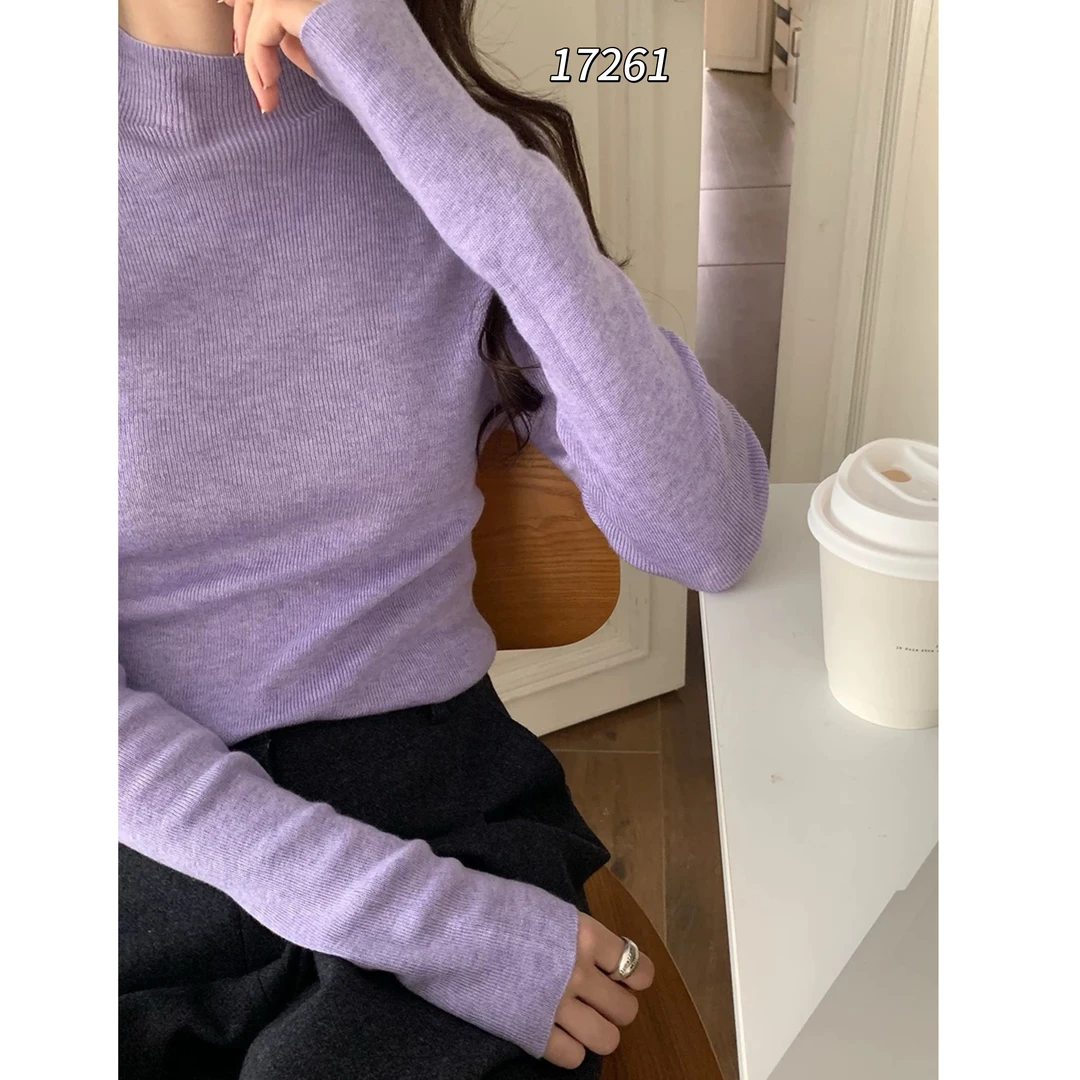17261 WANGDAN（部分无水洗唛，介意慎拍)净版半高领长袖针织衫