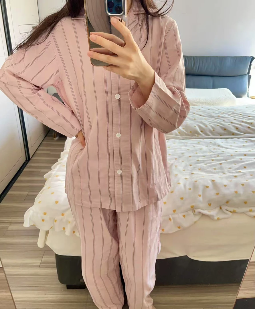 【梦逸轻纱】2025新款全棉双层纱长袖长裤亲肤男女家居休闲套装