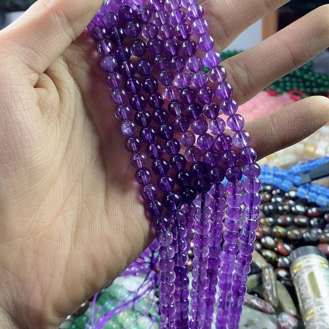 玛瑙/玉髓珠宝半成品合金一条天然6mm紫水晶AAA