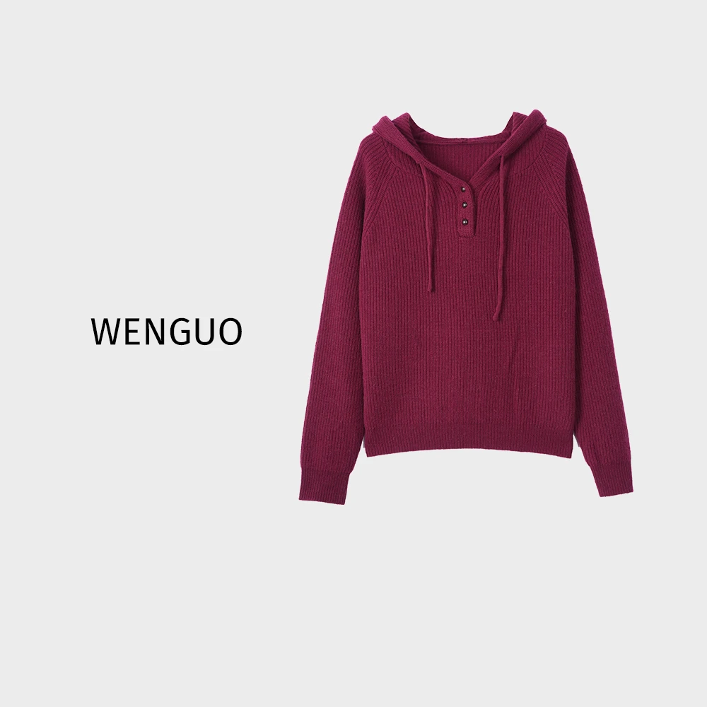 YOUJIE【全毛帽衫】针织羊毛套头衫休闲百搭连帽宽松秋冬简约纯色