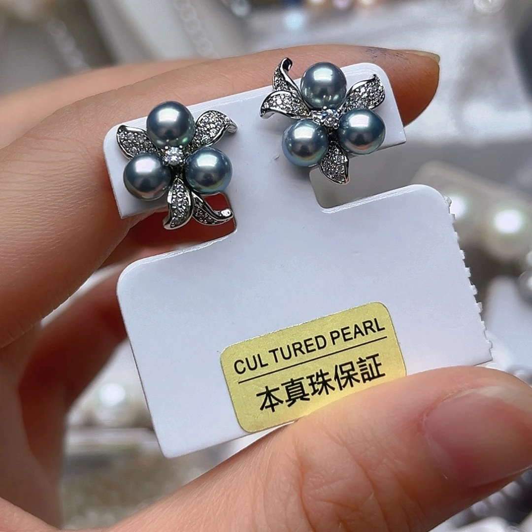 淡水珍珠银S925镶嵌耳钉