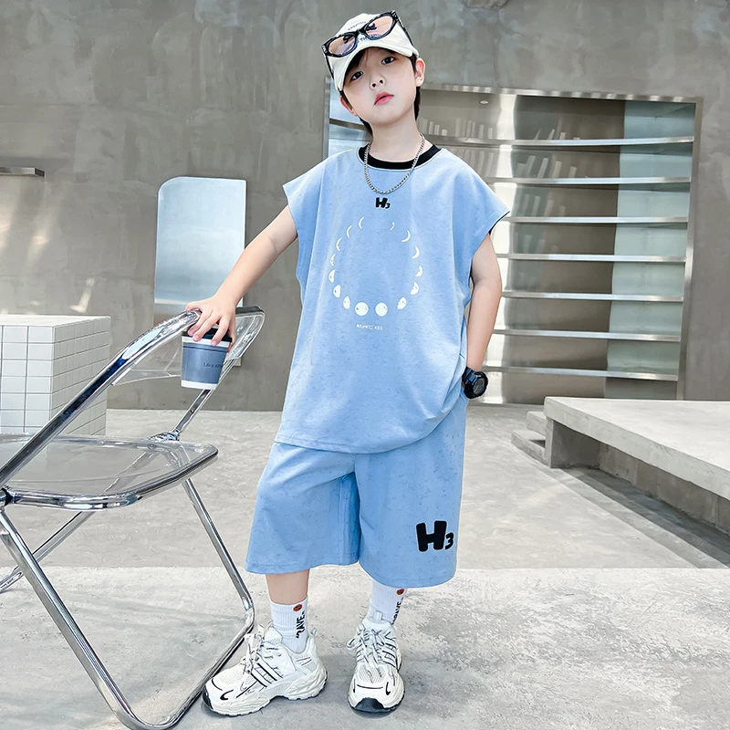 男童夏装短袖套装薄款2025新款中大儿童痞帅男孩夏季炸街运动服潮