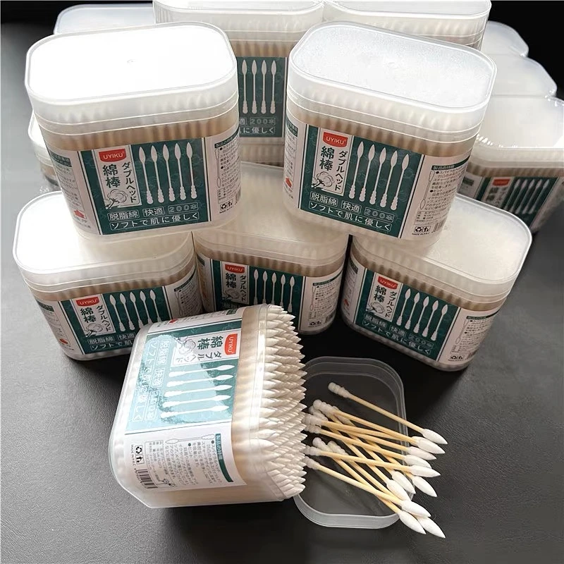 多功能清洁纯棉双头竹棒棉签200支装一次性家用带盖简约环保方形