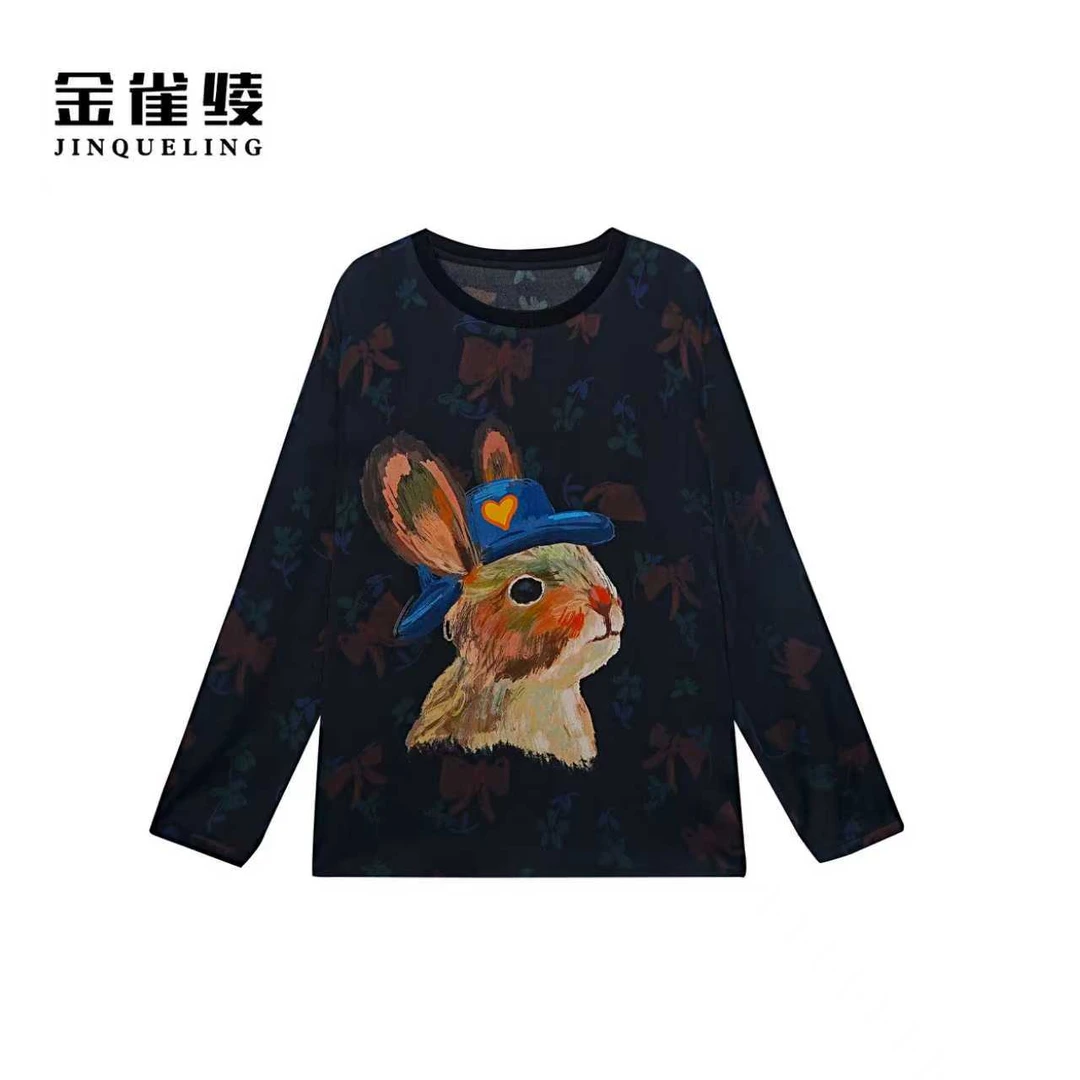 金雀绫【兔子警官】桑蚕丝长袖印花加宽加大休闲风小衫SZA3SL668