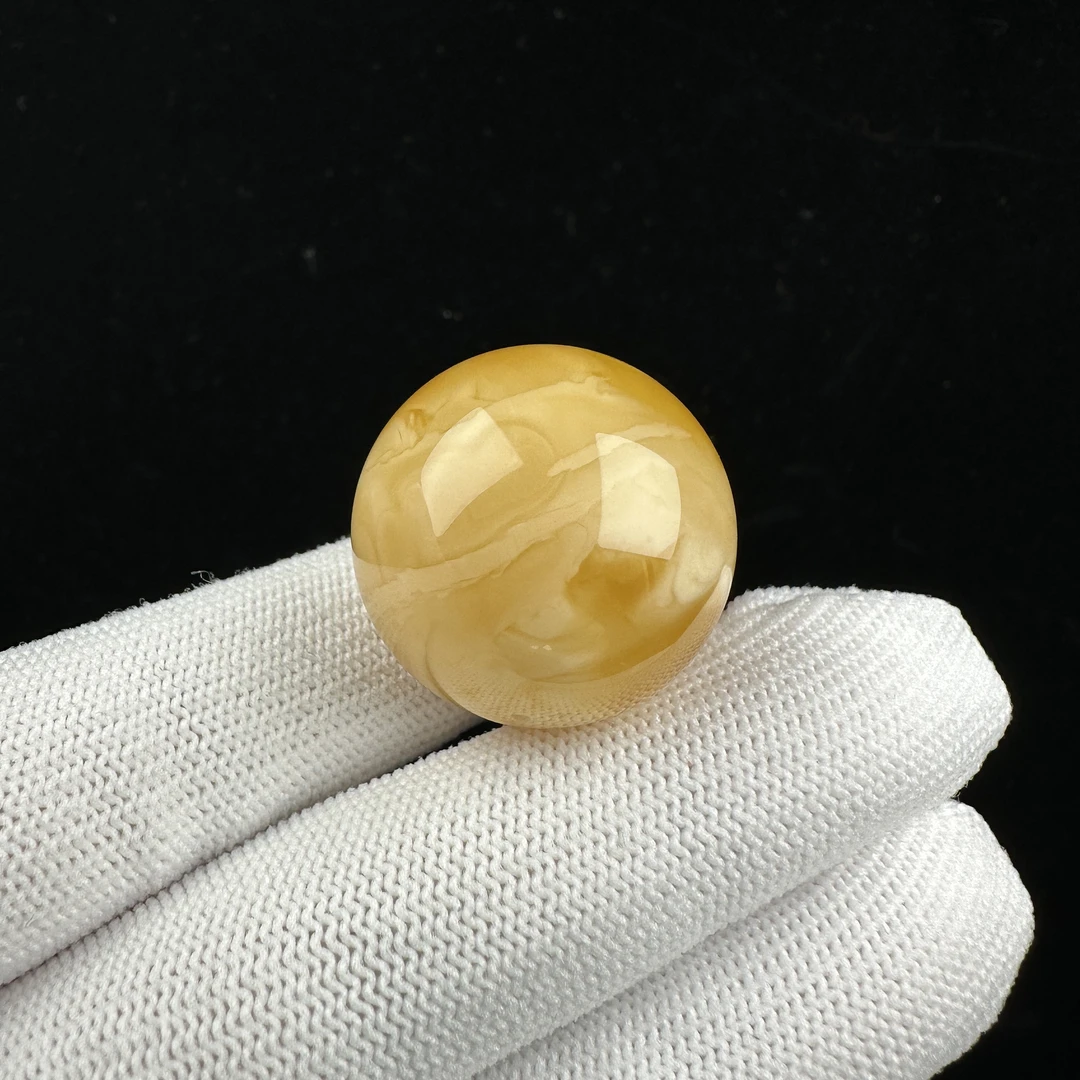 R4048天然原矿蜜蜡 鸡油黄 单珠 25.8mm抖音基地质检发货
