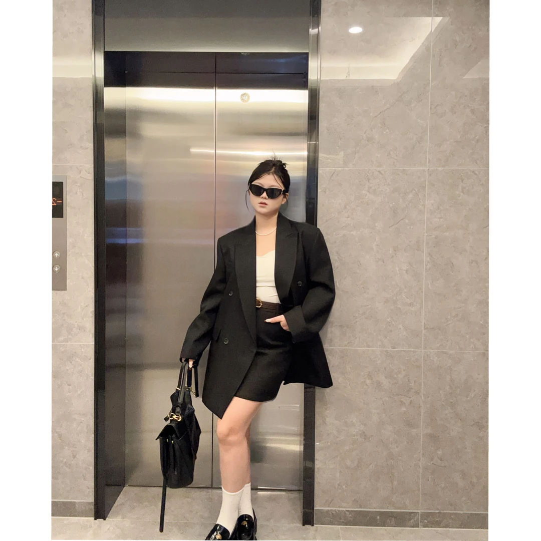 2025年早春季新款宽松休闲西装外套女枪驳领气质西服套装裙子