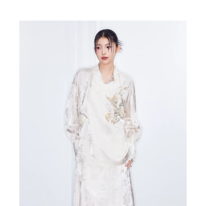 密扇2025春装新款春鸣序米白色衬衫M25AA03011102