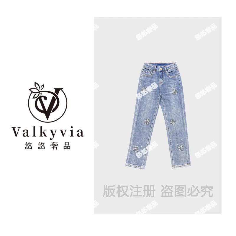 【Valkyvia/悠悠奢品】25烫钻蓝色时尚高级休闲牛仔裤9149