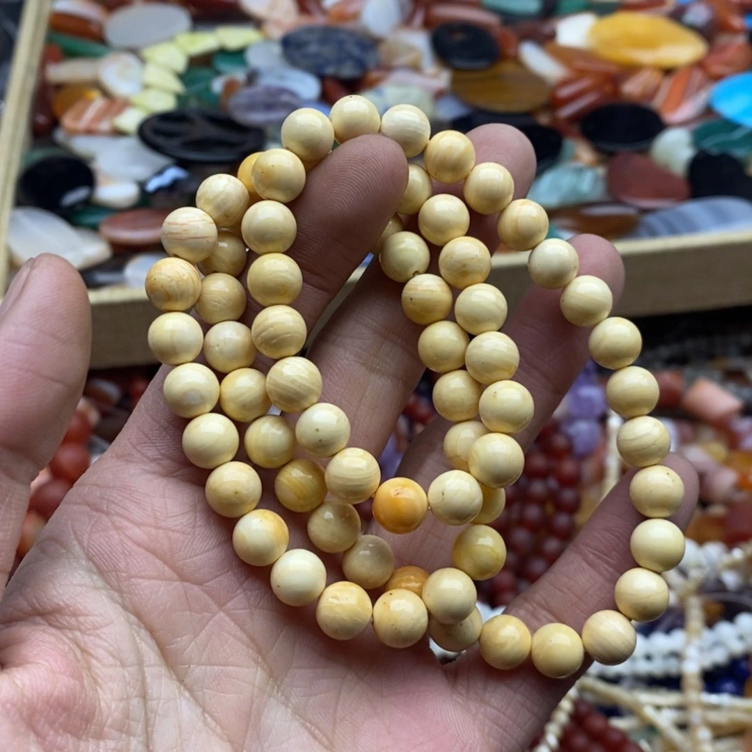 玛瑙/玉髓未镶嵌珠宝半成品一条8mm烤色黄贝壳三圈