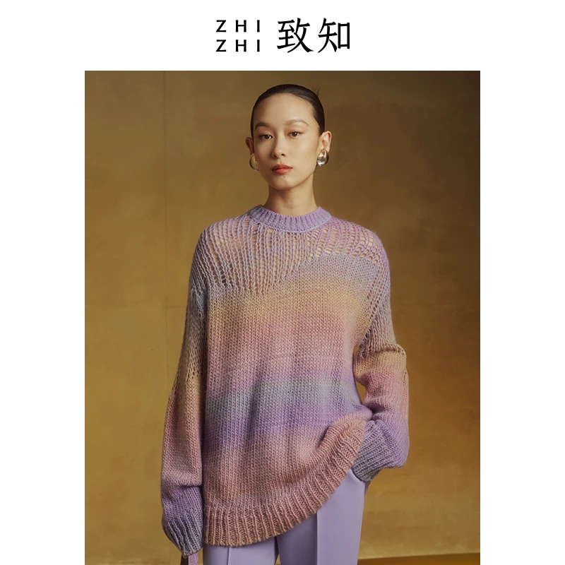 【致知】 帝乡子 渐变毛衣不规则镂空宽松时髦感ZZ2CWKZ0006