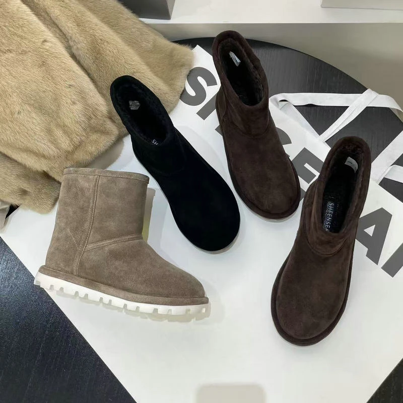 SHEENSEA诗姗姗欧货真皮加绒保暖雪地靴时尚平底防滑棉鞋女998-1