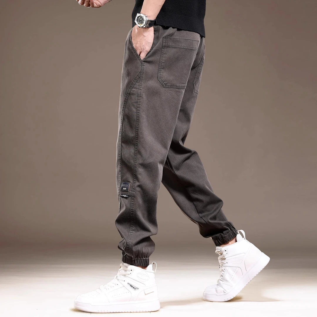 高端美式复古莱赛尔工装裤男2025夏季新款宽松弹力束脚哈伦休闲裤