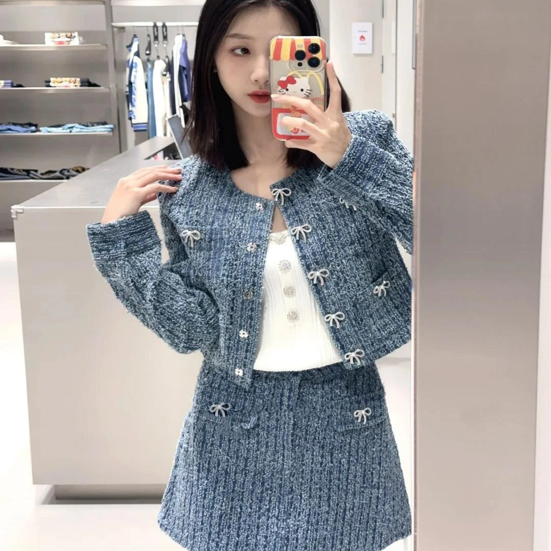 新款蝴蝶结小香风套装短外套+A字半裙SP0077