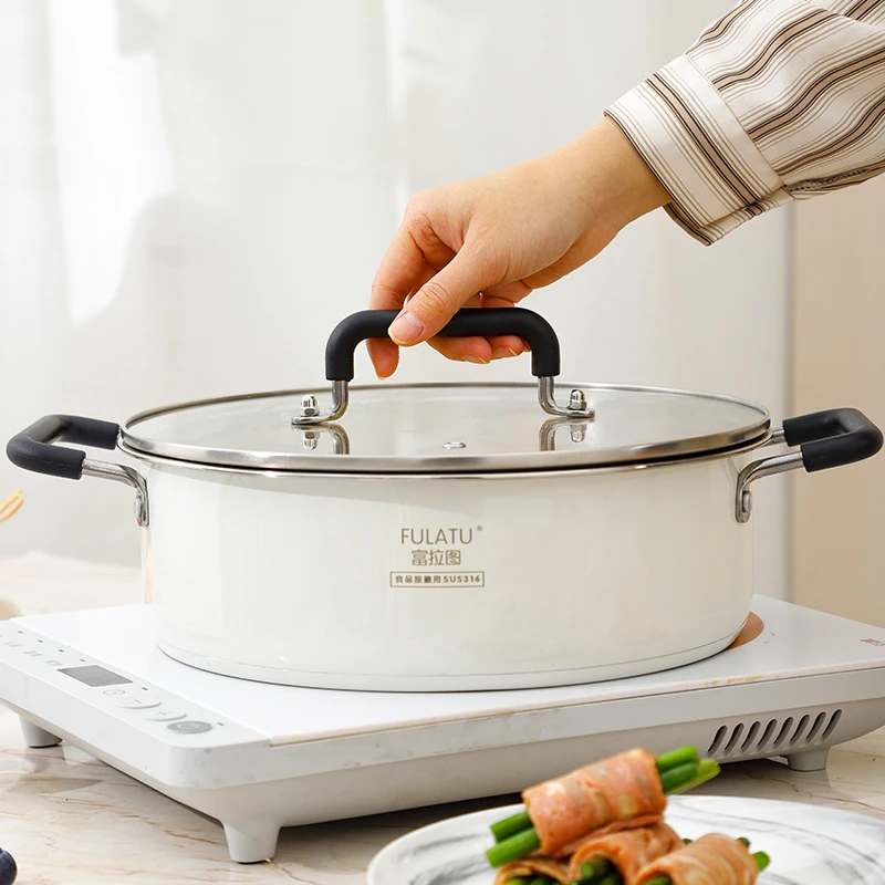富拉图汤锅316不锈钢锅加厚家用电磁炉火锅锅专用锅蒸煮锅