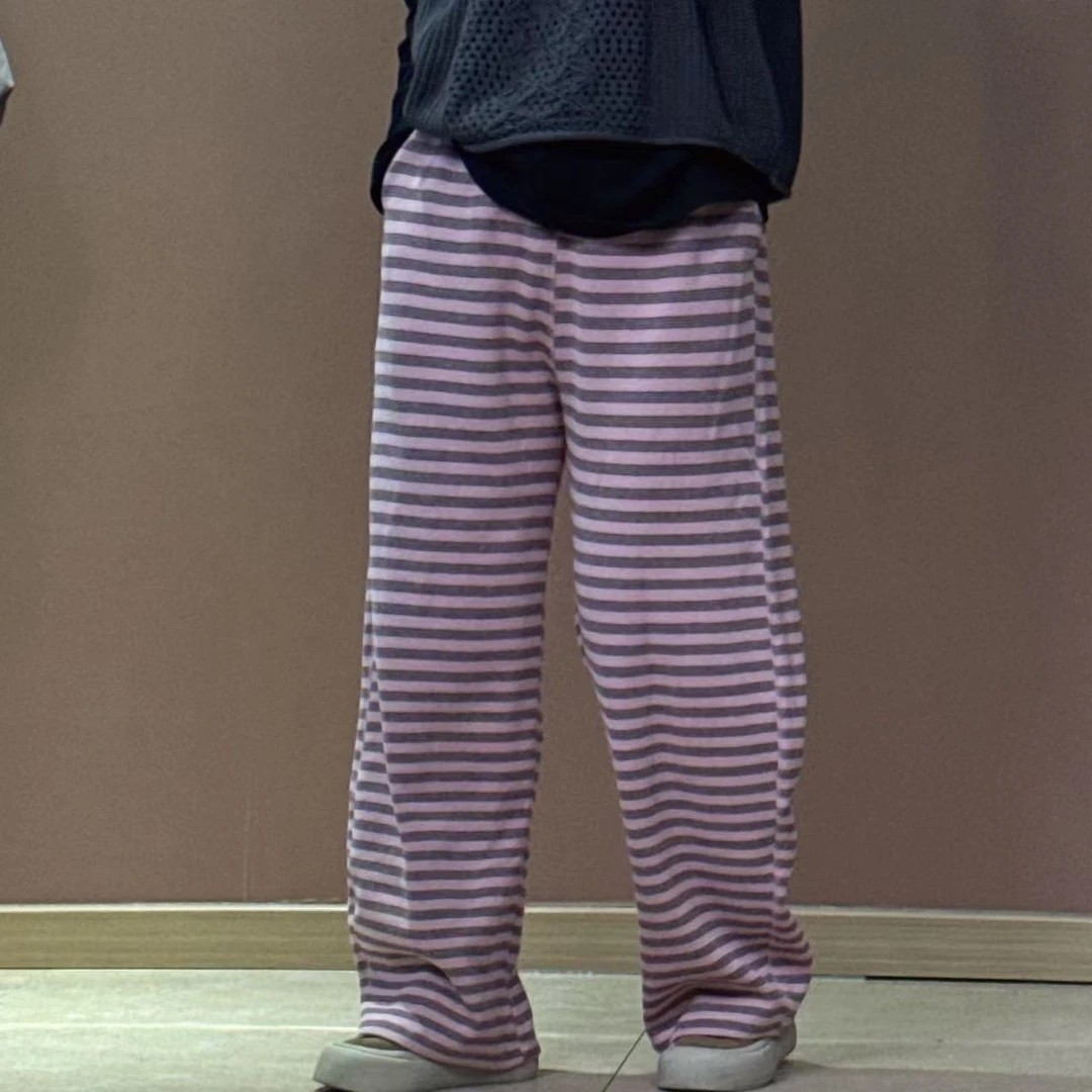 【衣布到味华华】秋季休闲百搭松紧腰条纹拖地休闲裤0082款