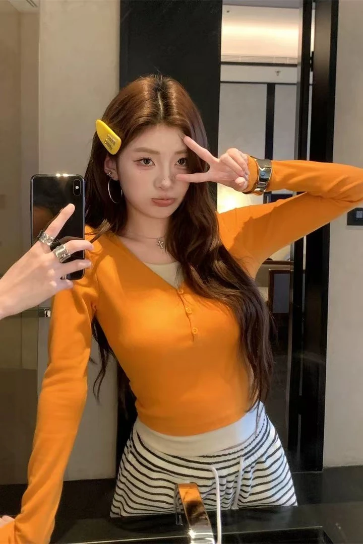 【金咕咕】胖mm2025春季女新款撞色假两件长袖打底衫修身上衣