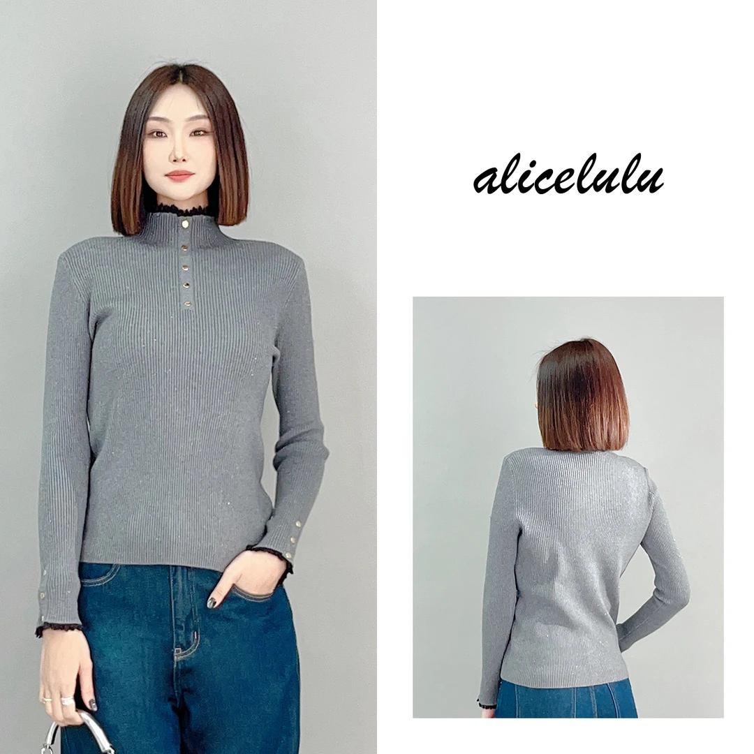 3 ALICE “燕麦奶茶”毛衣 浪漫花边 显瘦坑条 S2141589T
