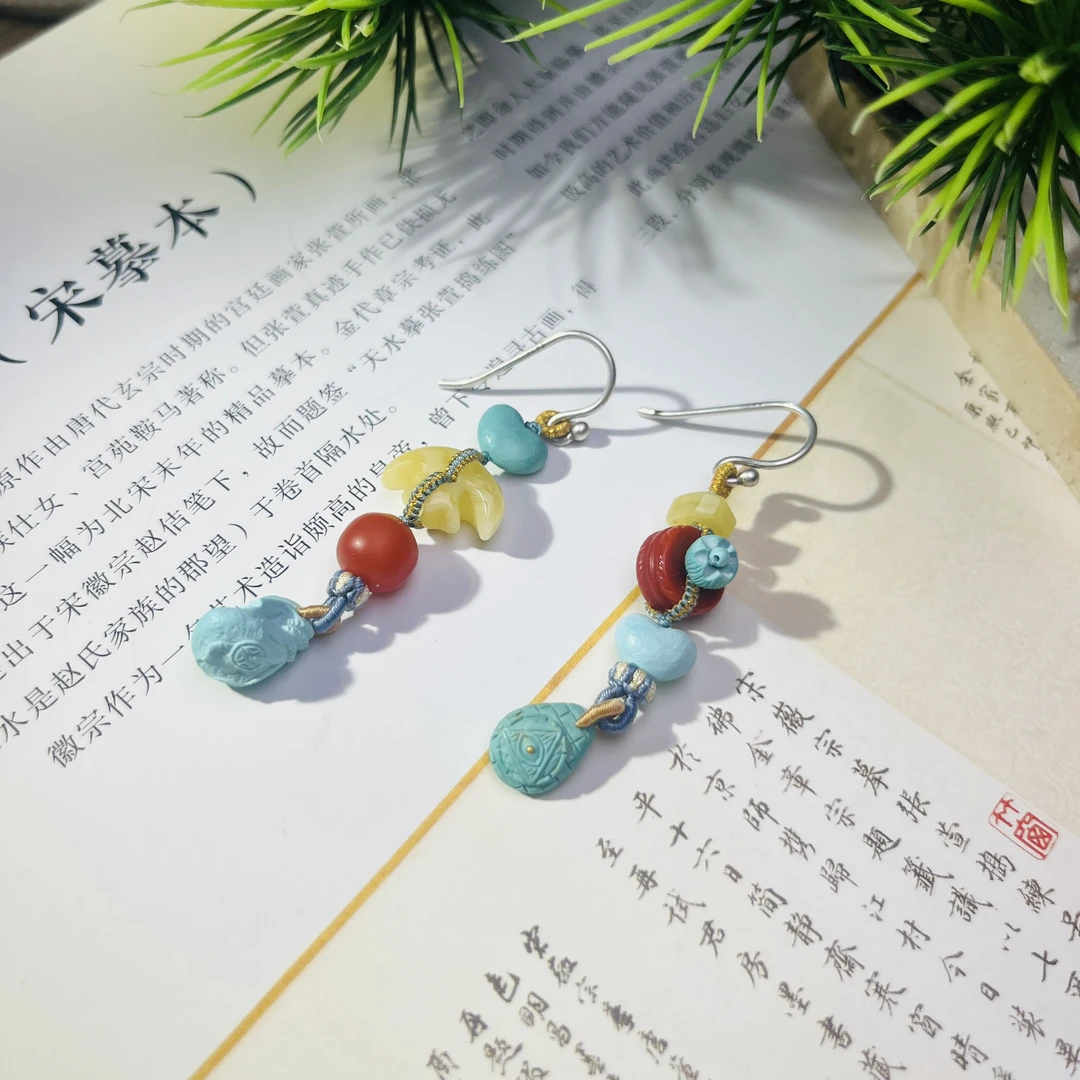 【桦雅】绿松石925银多宝耳环-（一对）A2576