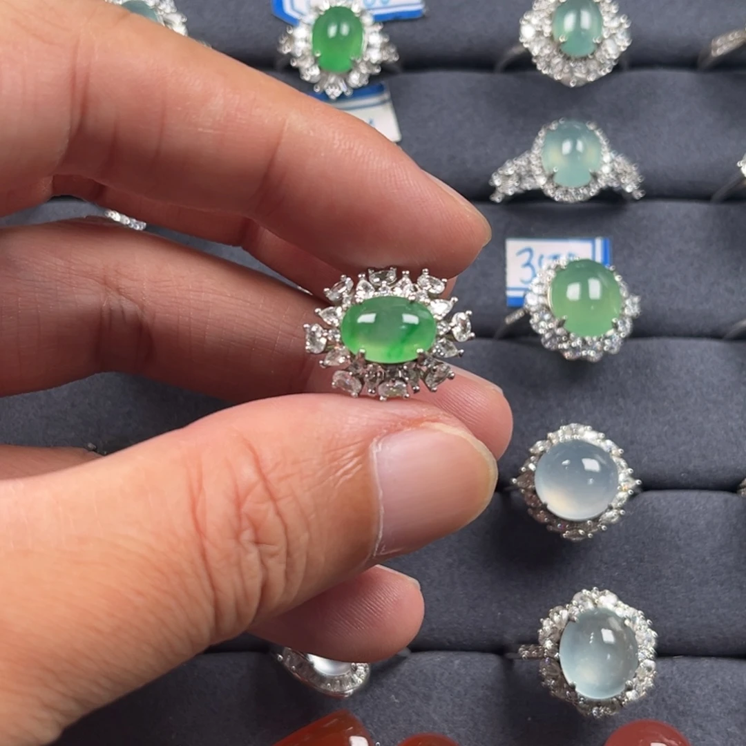 翡翠银S925镶嵌戒指缅甸翡翠A货