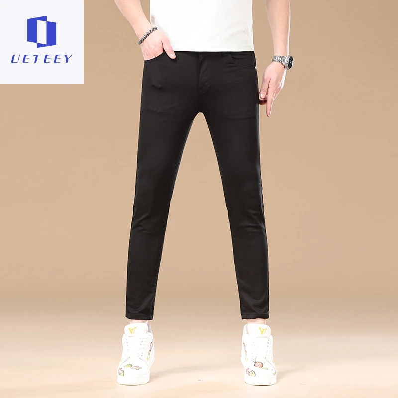 爆款黑色九分牛仔裤男薄款弹力修身小脚高端潮流新款水洗裤子男款