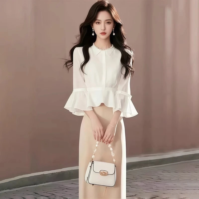 网红时尚套装女2025春夏季高级感气质小香风简约半身裙上衣两件套