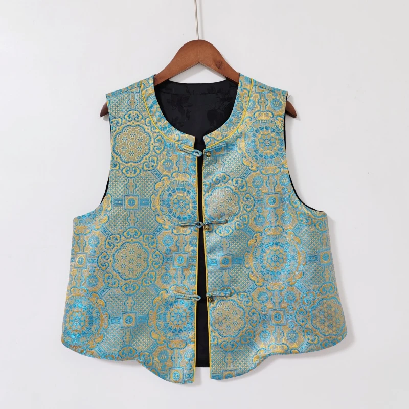 新中式国风宋锦提花圆领马甲女装休闲宽松气质减龄坎肩背心上衣