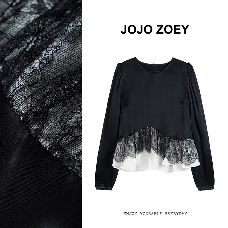 JOJO ZOEY【青春星轨】~新款下摆蕾丝拼接百搭简约衬衫cx-505