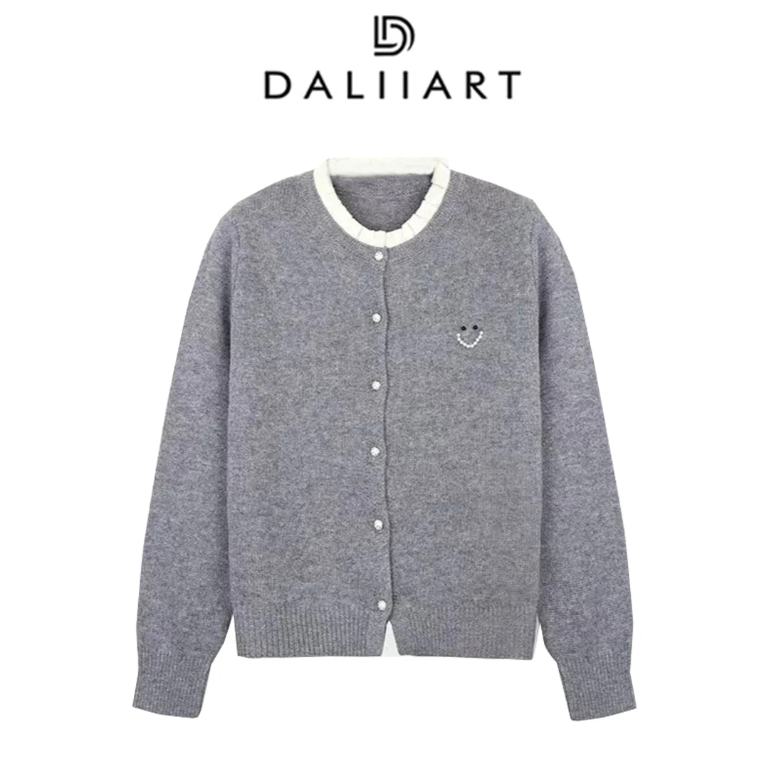 DALIART 微微一笑 100美丽诺羊毛撞色花边领钉珠绣针织衫DLTX1474