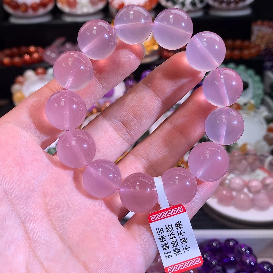 未镶嵌水晶手链莫桑比克糯体粉晶16+