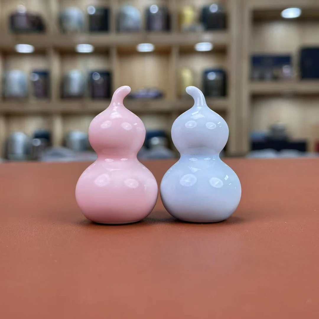小葫芦【浅灰蓝＋桃粉】茶宠 小摆件 0572
