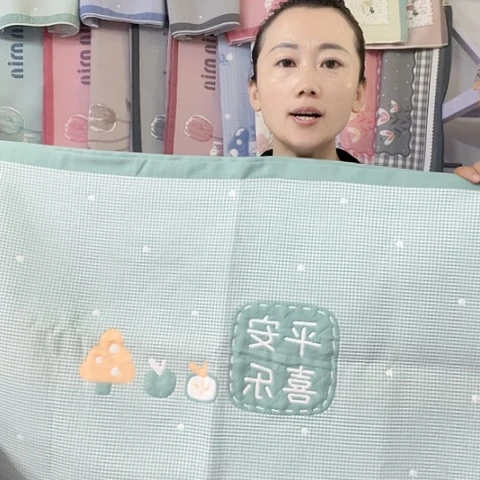 棉纱布绿色平安喜乐纯棉