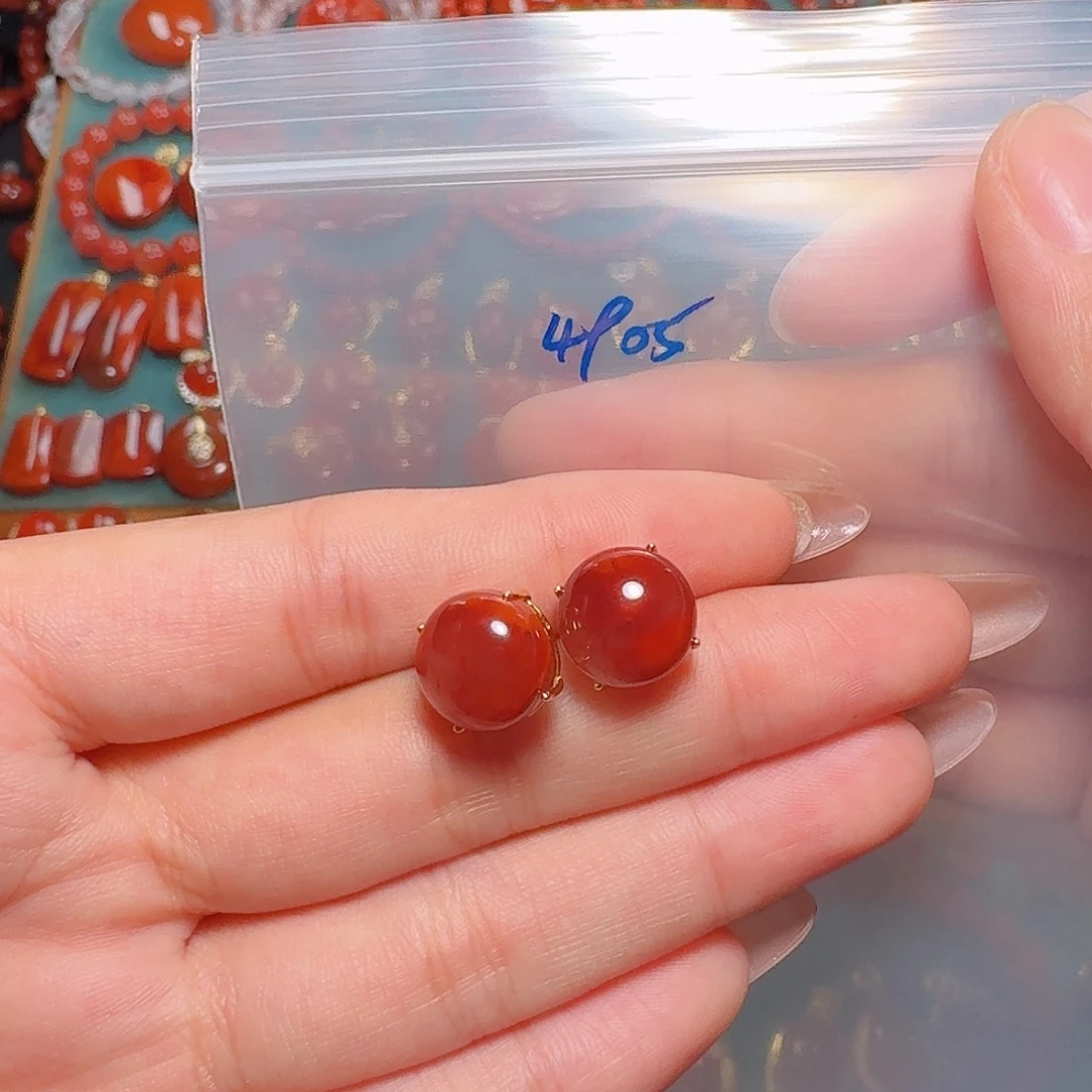 南红玛瑙银S925镶嵌耳饰