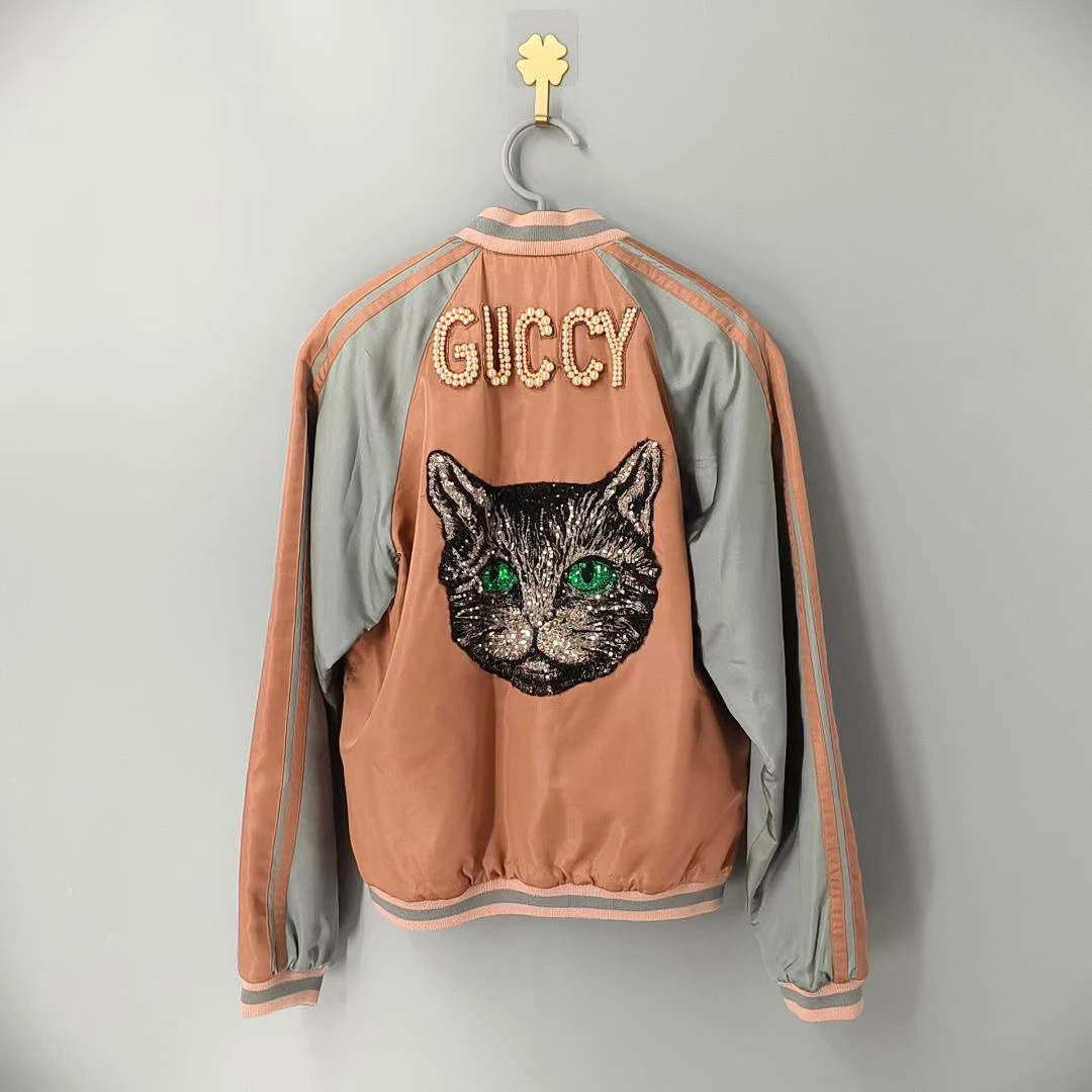 99新 GUCCI/古驰 葡萄籽奢潮/Gucci刺绣休闲飞行员夹克/40外套