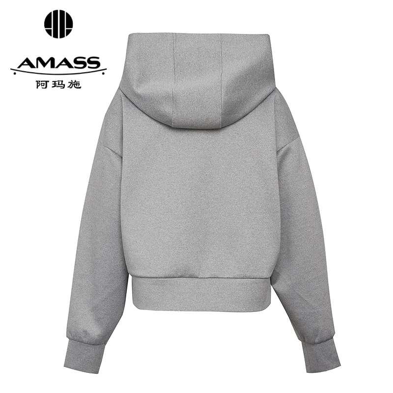 阿玛施AMASS秋季新款时尚简约休闲松弛感百搭灰色连帽衫530046