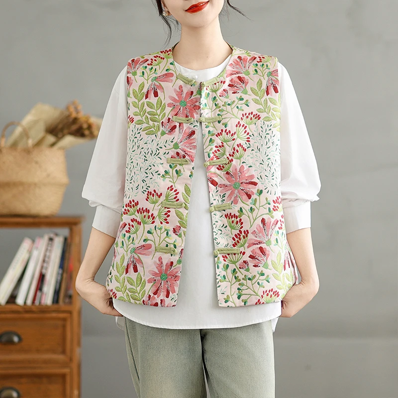 2025宽松中式民族风提花碎花春背心女上衣文艺大码马甲女外套马甲