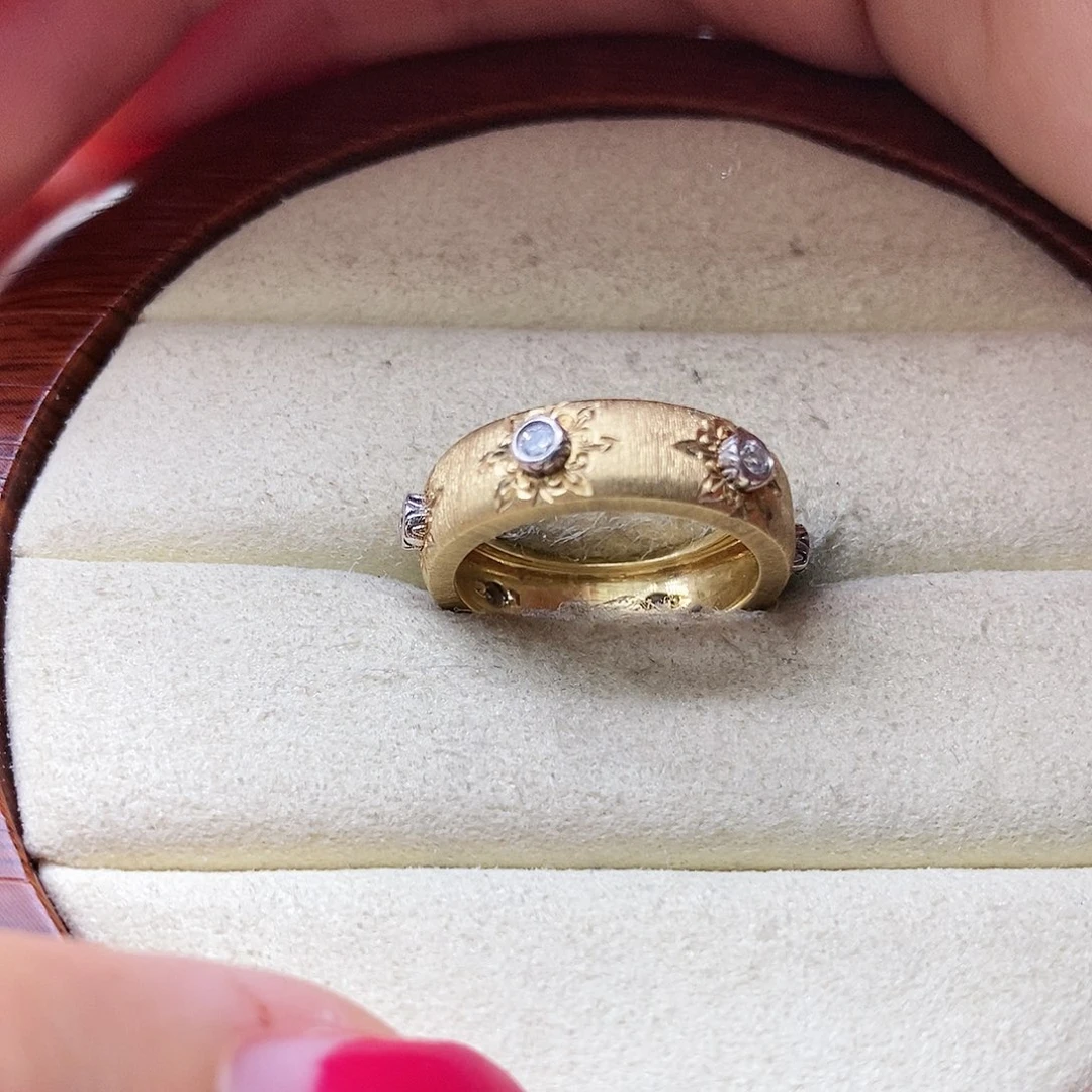 钻石戒指/指环18K金镶嵌六钻拉丝戒指k黄14