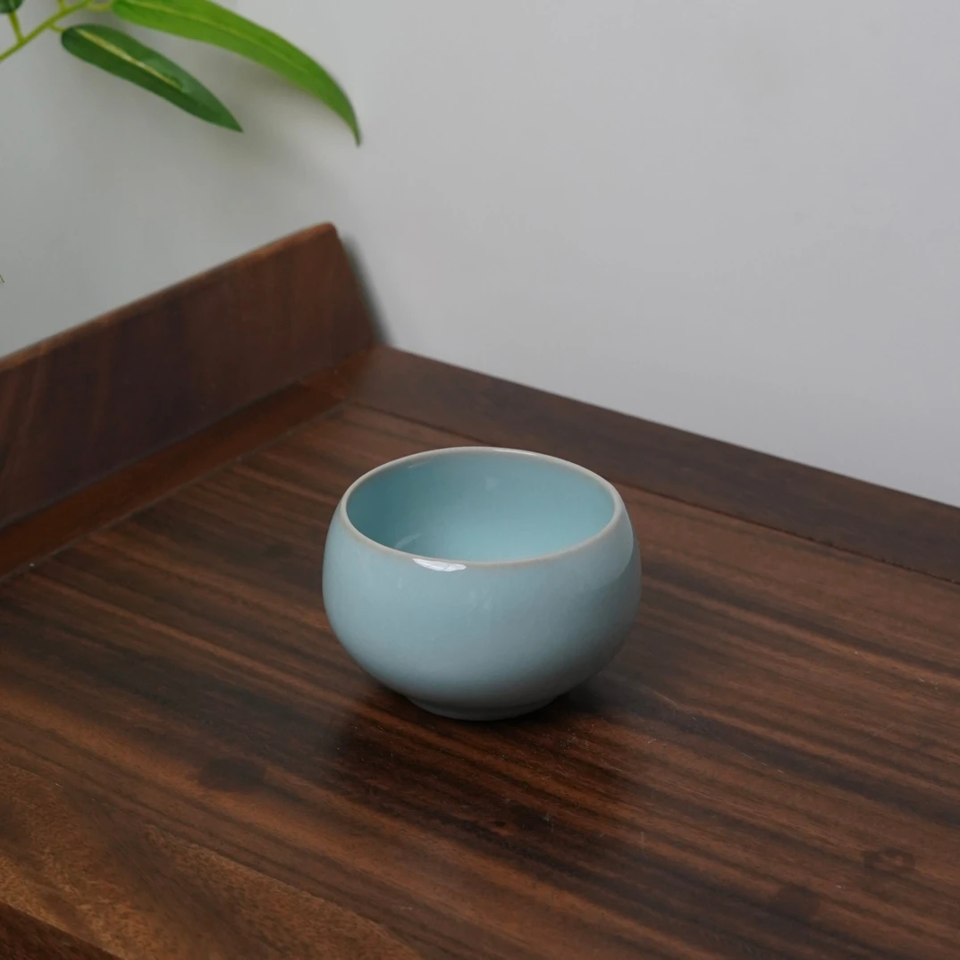 汝瓷天青釉禅定杯主人杯茶杯开片可养线110cc单杯