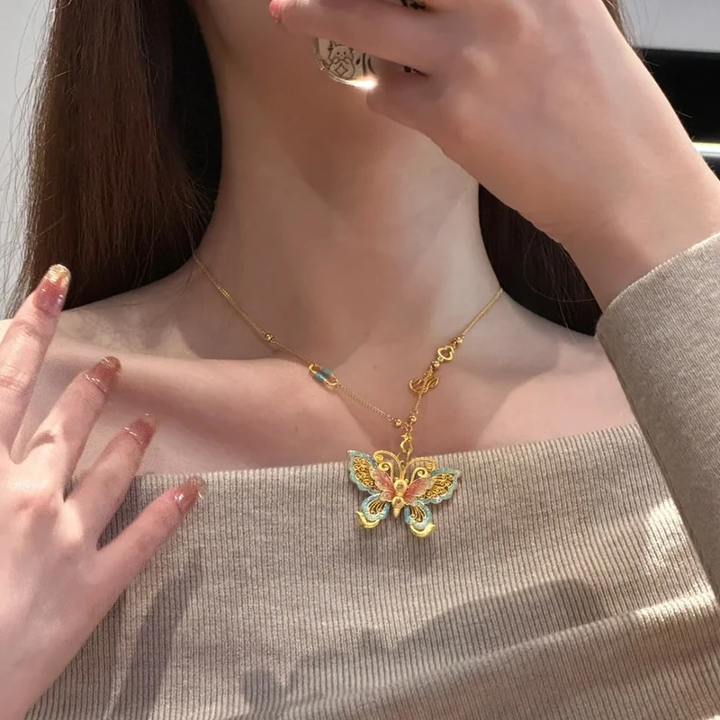 铜合金项链 「百搭时尚」烟雨梦蝶花蝶项链甜美时尚气质百搭锁骨链