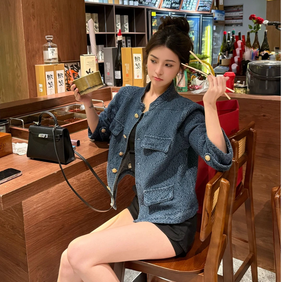 【kzn·小花】邦欧罗老钱调小众肌理感牛仔小香风外套女春新款H型