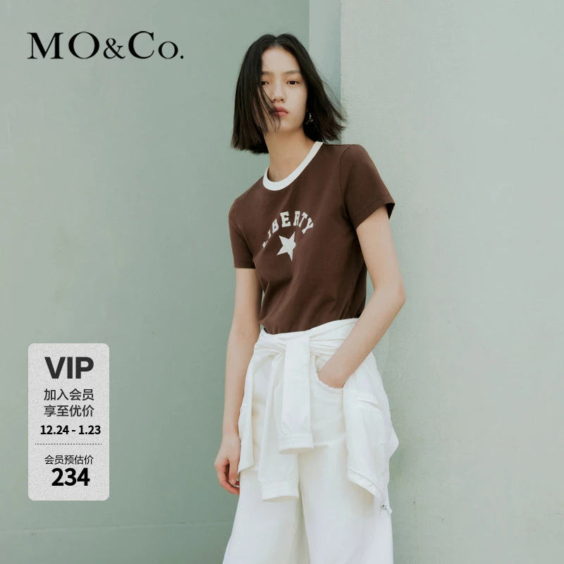 MOCO夏美式复古撞边圆领正肩短袖MBD2TEET52
