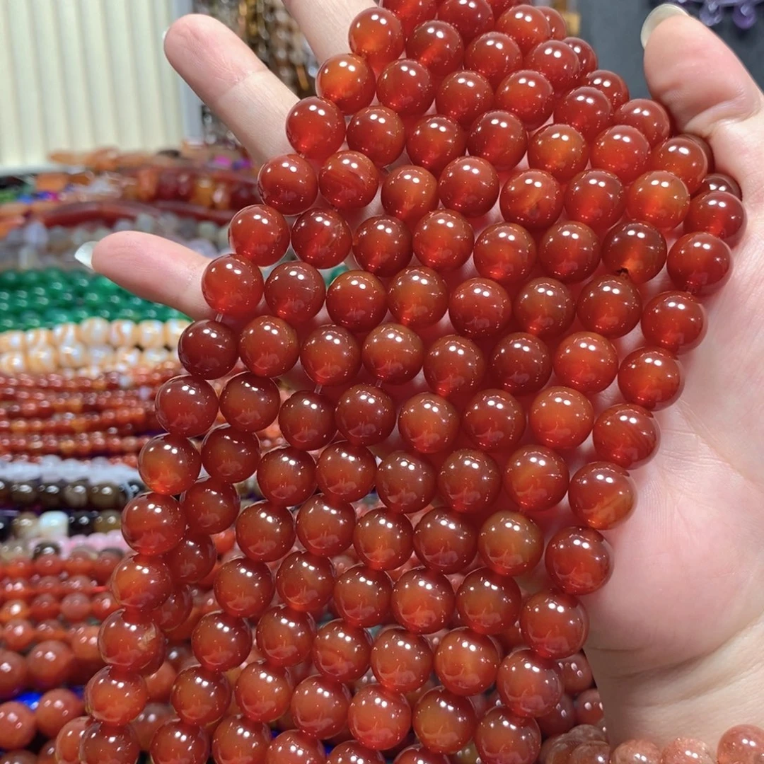 玛瑙/玉髓未镶嵌珠宝半成品红玛瑙一条卡12mm