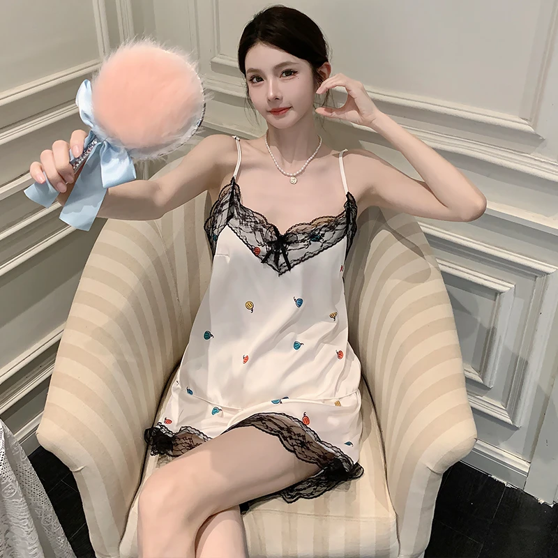 庆同新款冰丝蕾丝吊带短裤睡衣夏季女士性感宽松甜美可外穿家居服