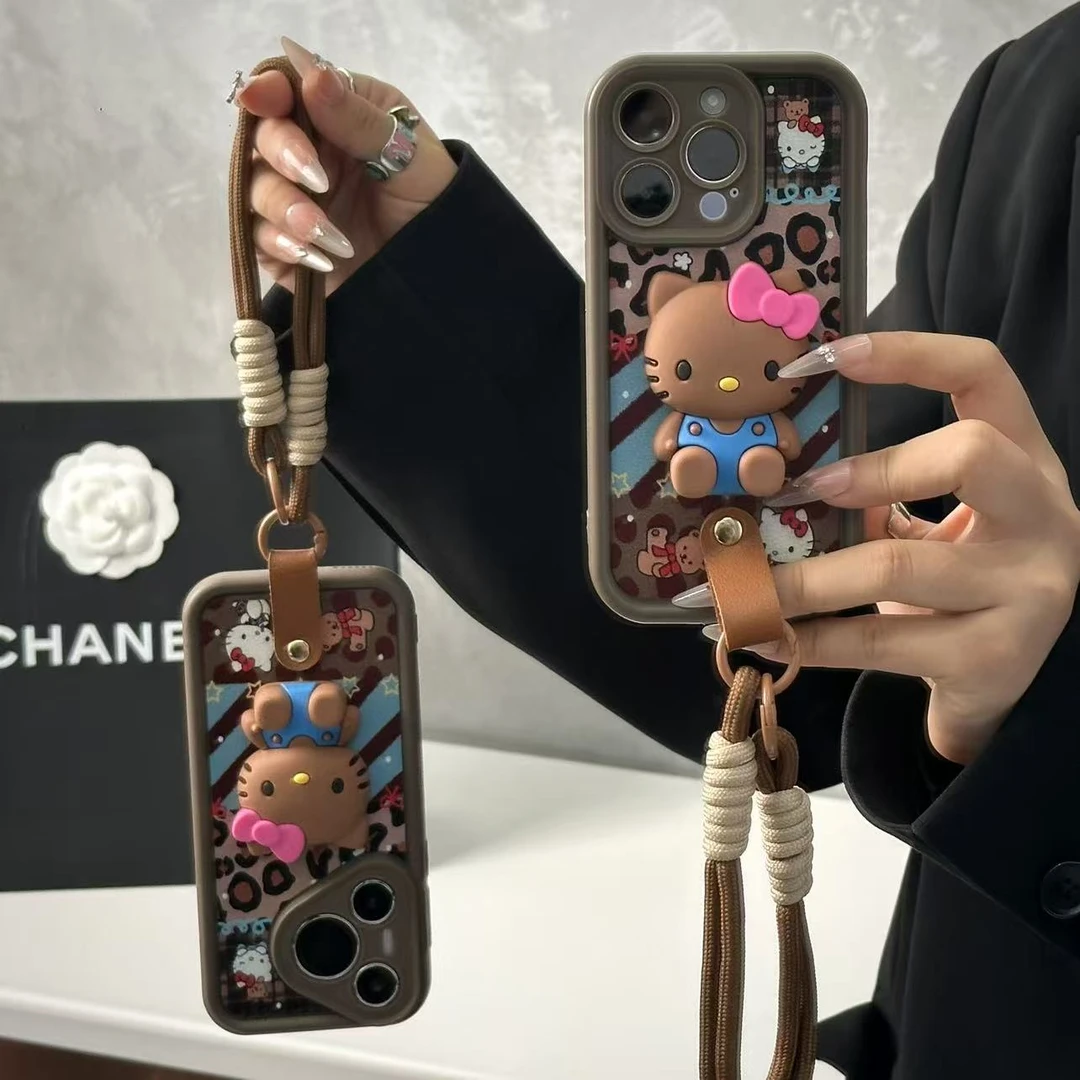 奥菲顿豹纹立体kt猫挂绳适用苹果16高竹手机壳华为vivo小米15oppo