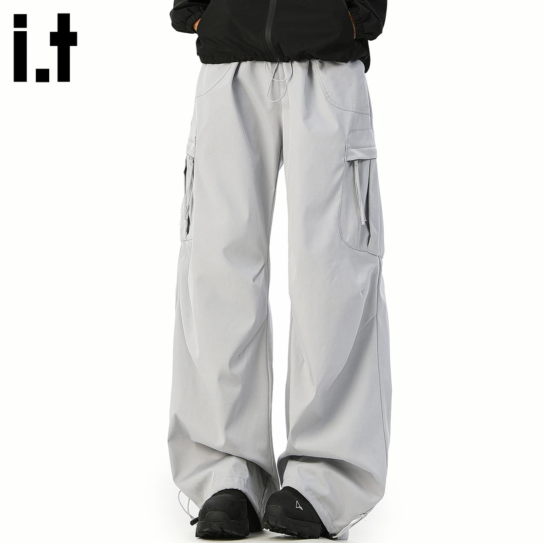 it: CHOCOOLATE灰色工装休闲裤男秋冬新款潮牌宽松户外伞兵运动裤
