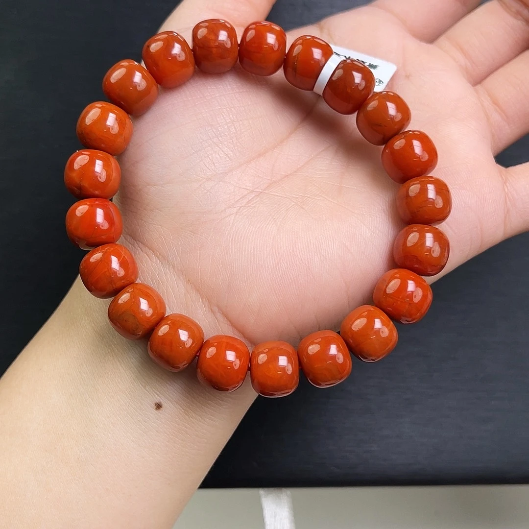 南红玛瑙未镶嵌手链瓦西柿子红火焰满肉老型11mm
