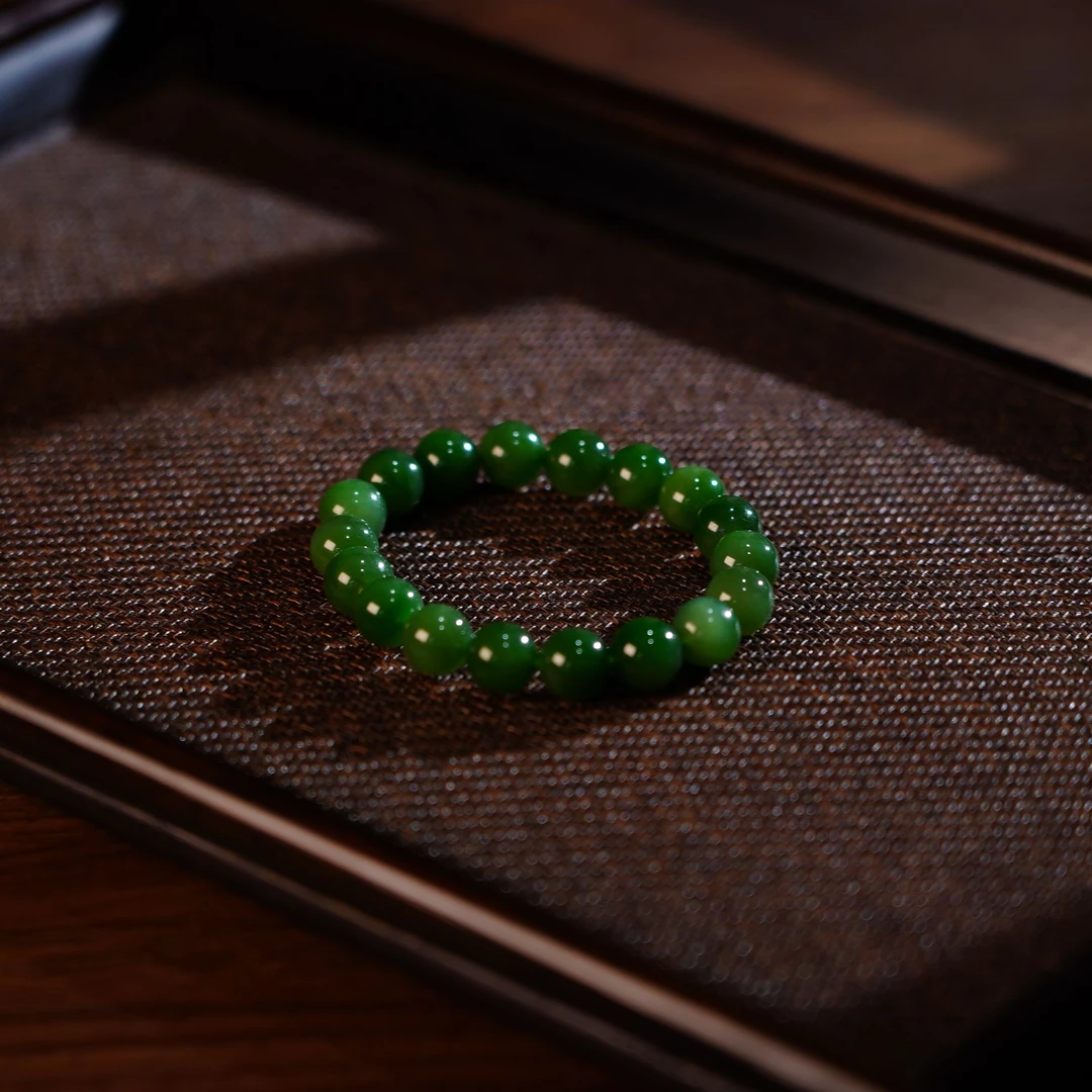 【缺货】和田玉碧玉菠菜绿手串 9mm FEB2073