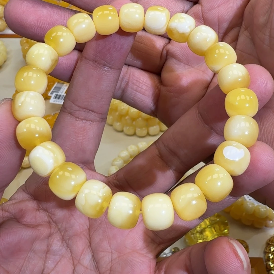 琥珀未镶嵌珠宝奇石10m精工老型金白花蜡串13.4