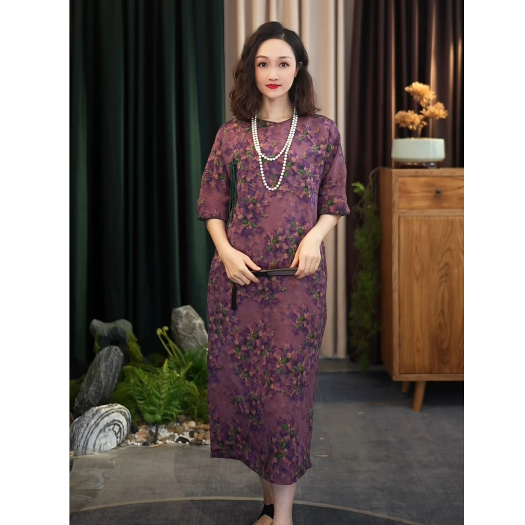 【辰辰高定】新款古风国风100桑蚕丝香云纱连衣裙桑蚕23-0353