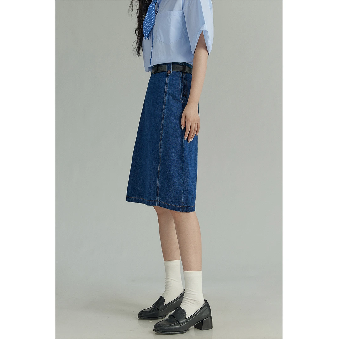 蓝色半身裙女2025年夏季新款高腰显瘦气质复古a字牛仔裙25666