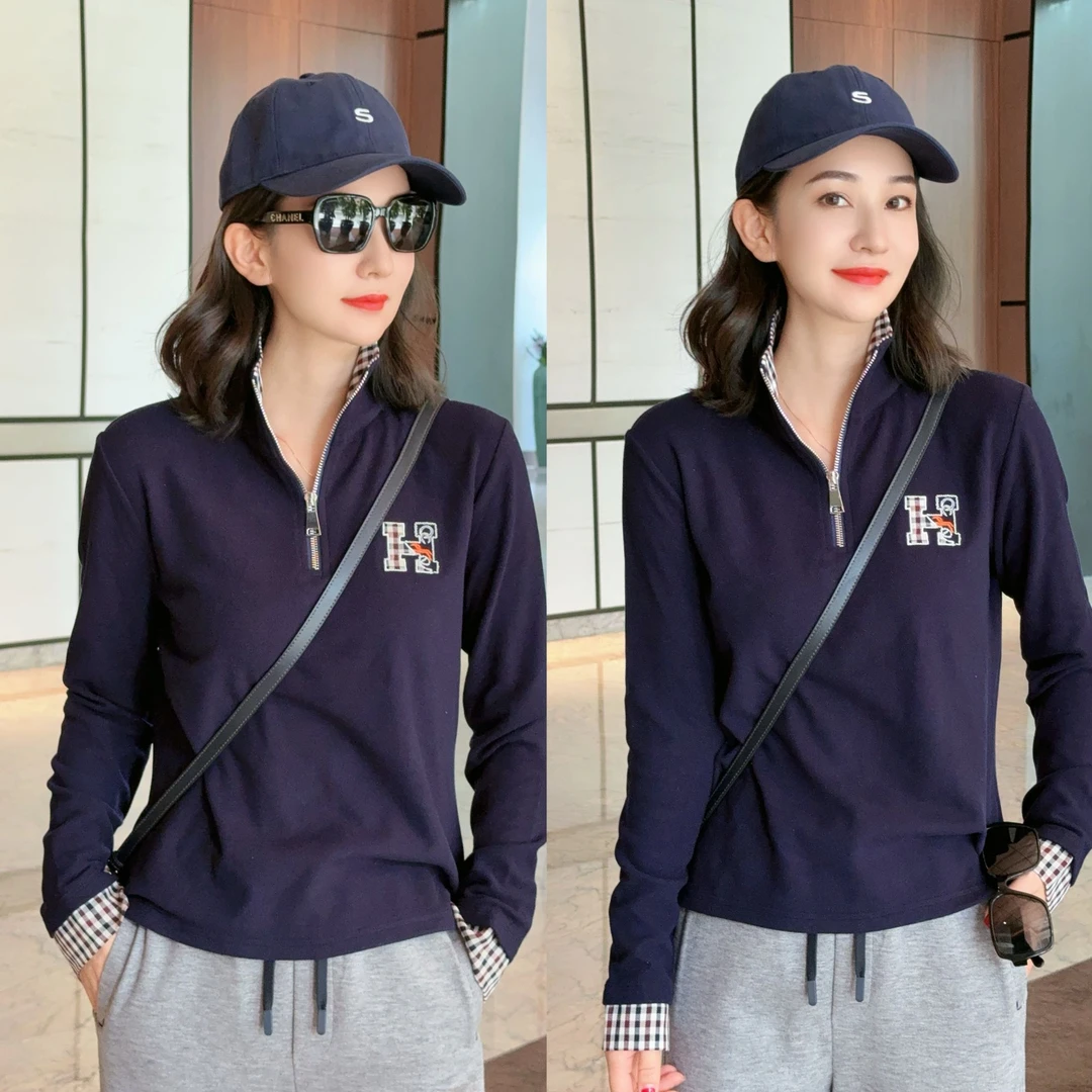 【爱马双面绒】秋冬休闲显瘦长袖拼接高领卫衣XY241587 JDND轩羽